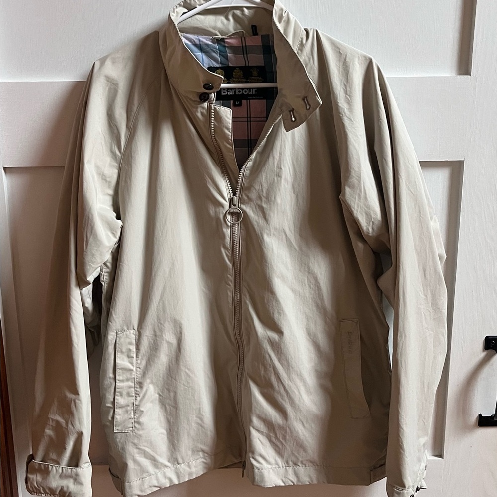 Barbour Tan Lightweight Shirt Jacket with Stand-Up Collar